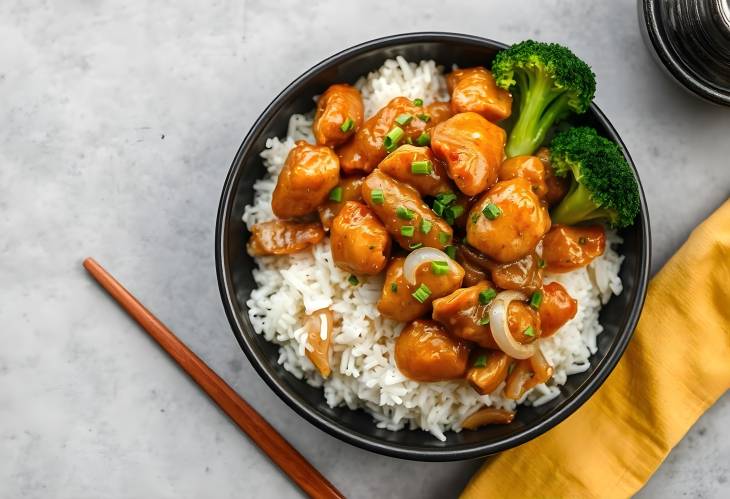 Delicious Tsos Chicken with Rice and Vegetables